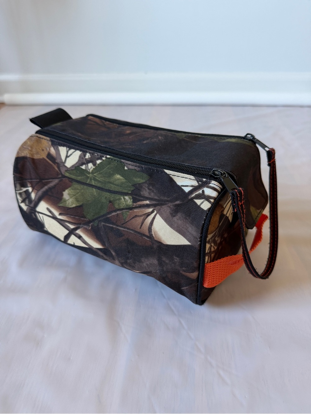 Basics Camouflage Toiletry Bag double-zippered cylindrical Dopp kit